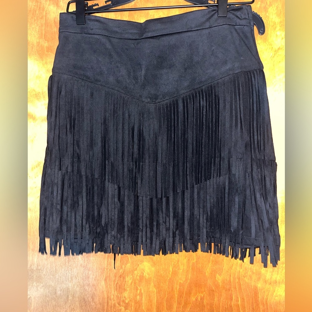 Francesca's Collections Black Fringe Mini Skirt